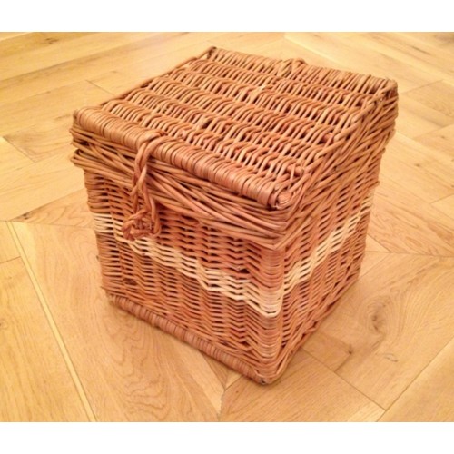 Autumn Gold Creamy White & Natural Wicker Willow (Two Tone Cube Shape) Cremation Ashes Casket 